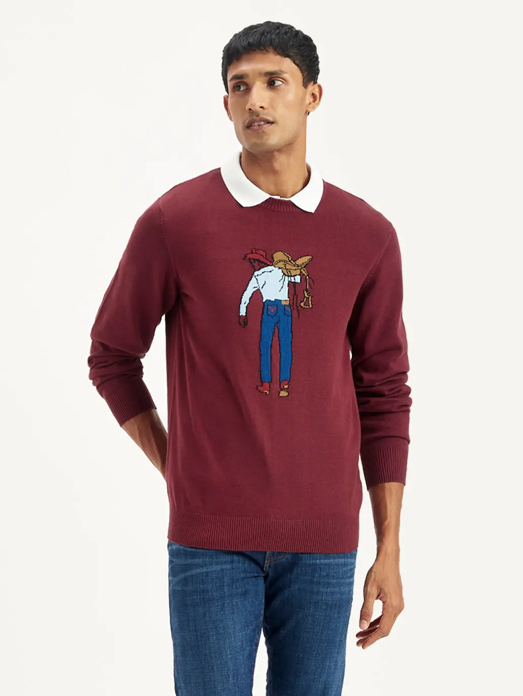 Men's Graphic Print Maroon Crew Neck Sweater 1