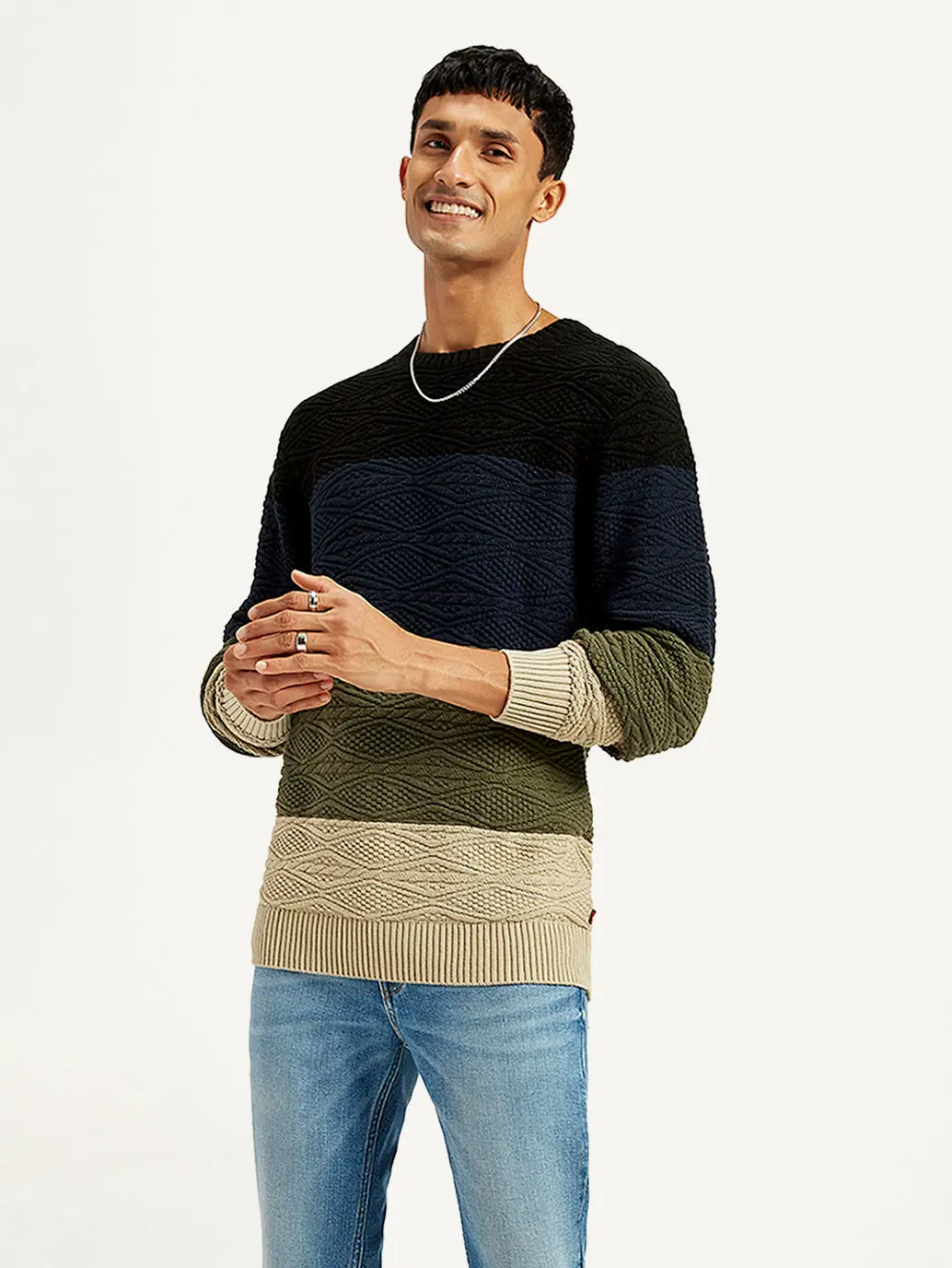 Men's Colorblock Multicolor Crew Neck Sweater 1