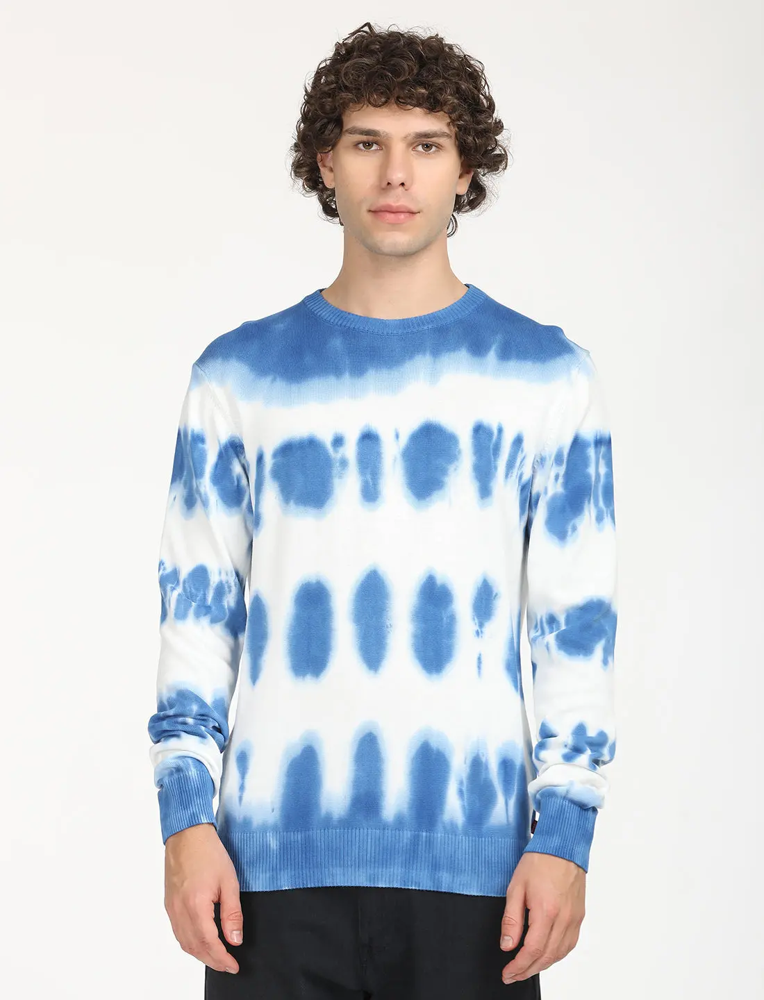 Men's Tie-Dye Blue Crew Neck Sweater 1