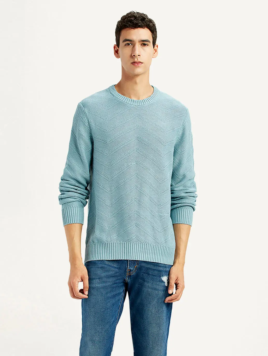 Men's Chevron Light Blue Crew Neck Sweater 2