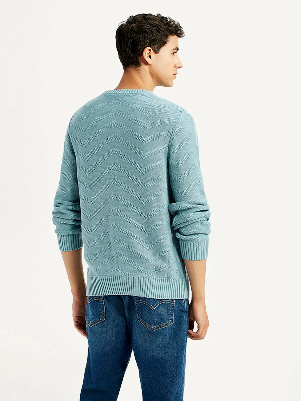 Men's Chevron Light Blue Crew Neck Sweater 3