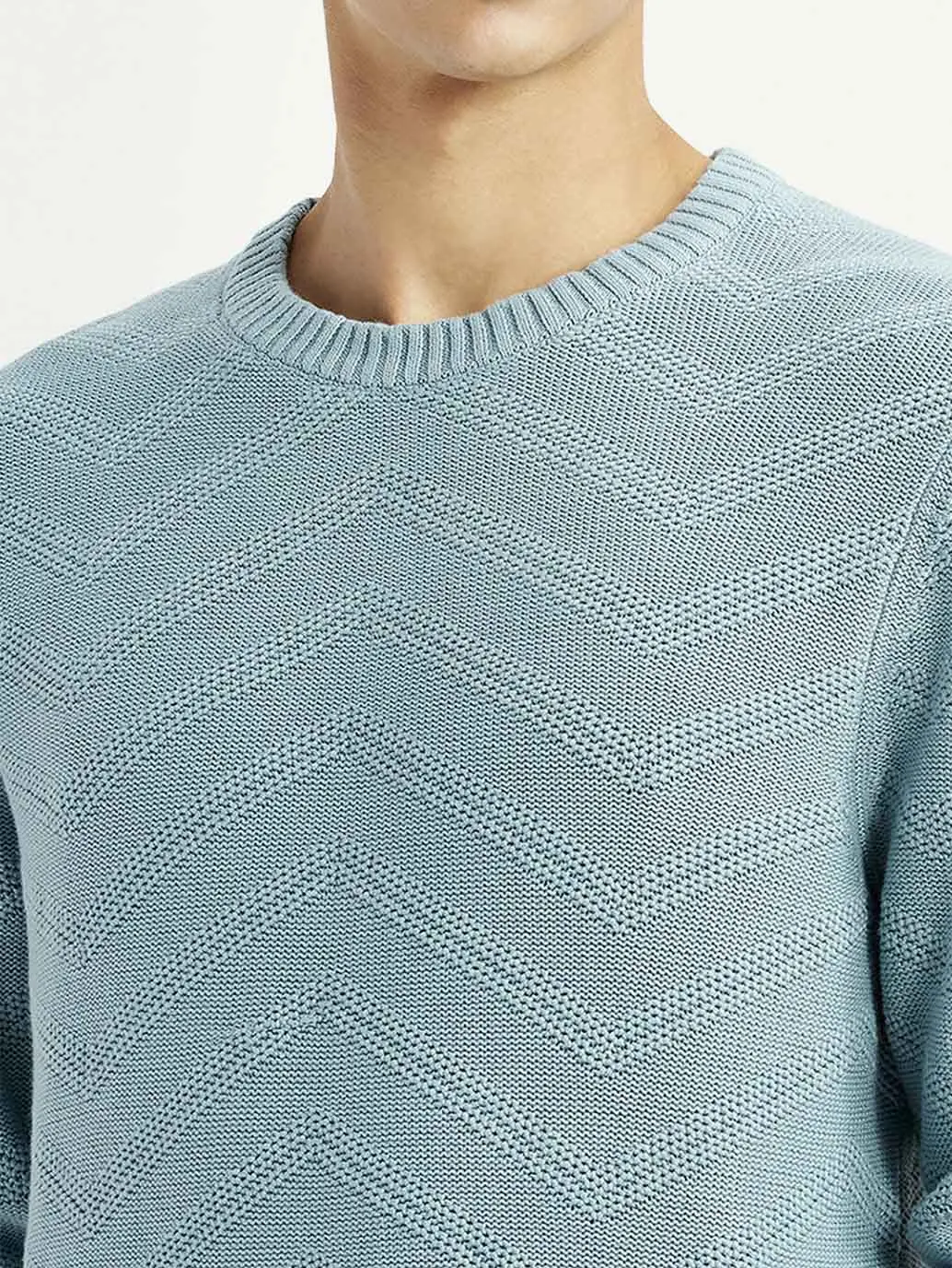 Men's Chevron Light Blue Crew Neck Sweater 4
