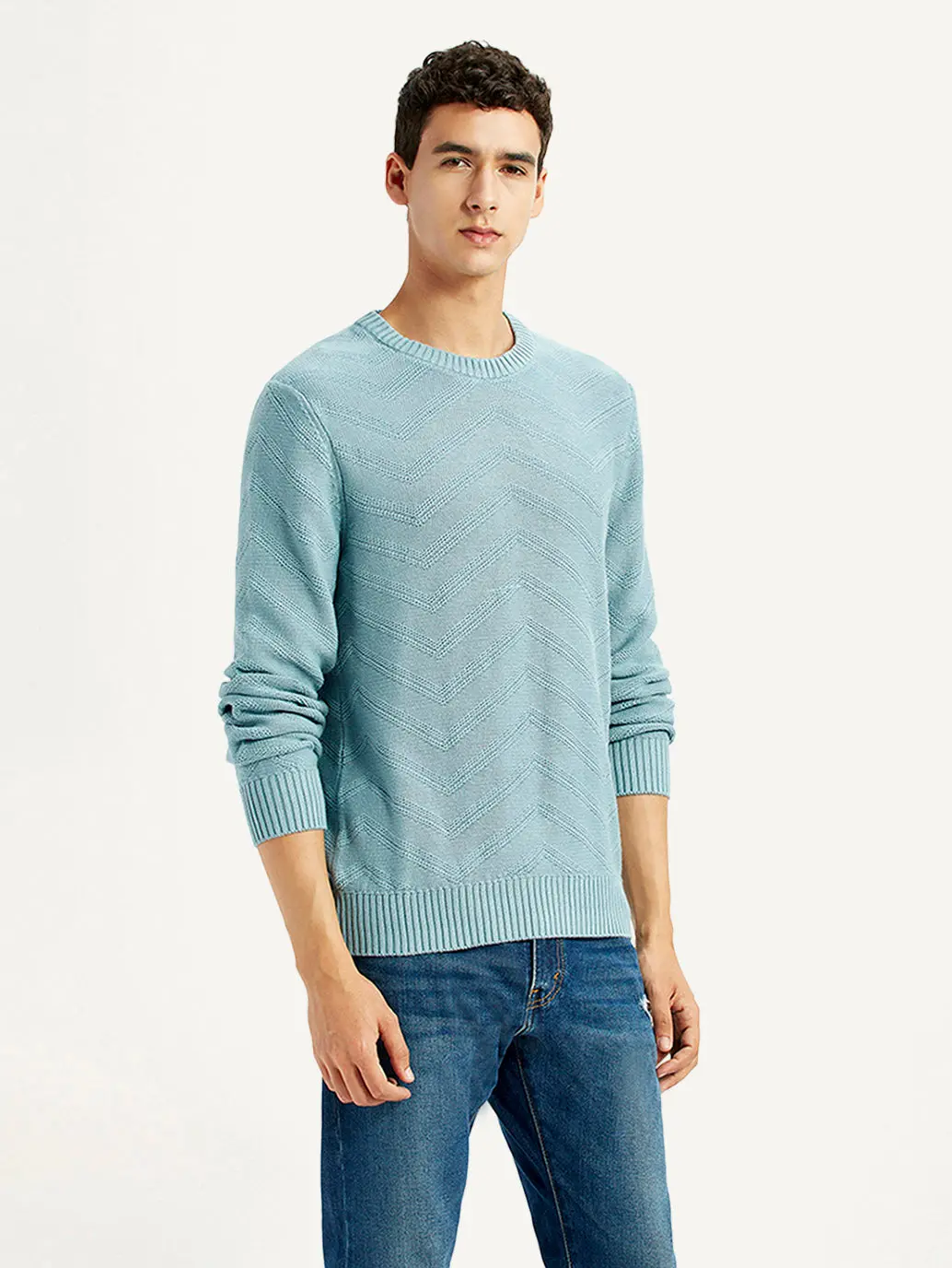 Men's Chevron Light Blue Crew Neck Sweater 5