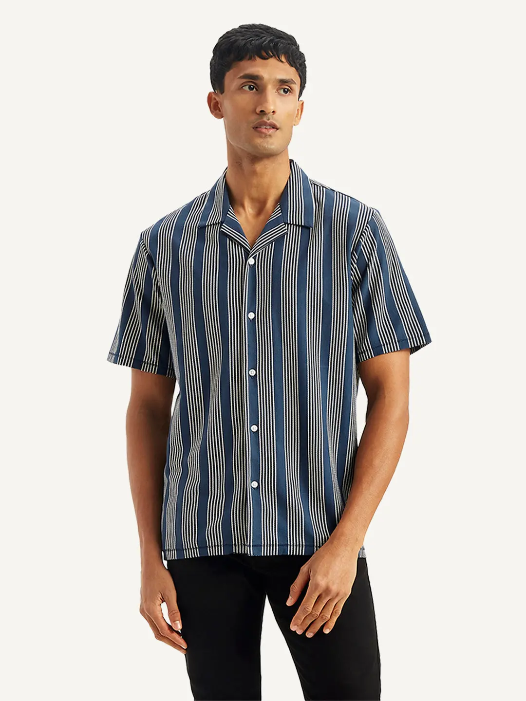 Men's Striped Regular Fit Camp Shirt 1