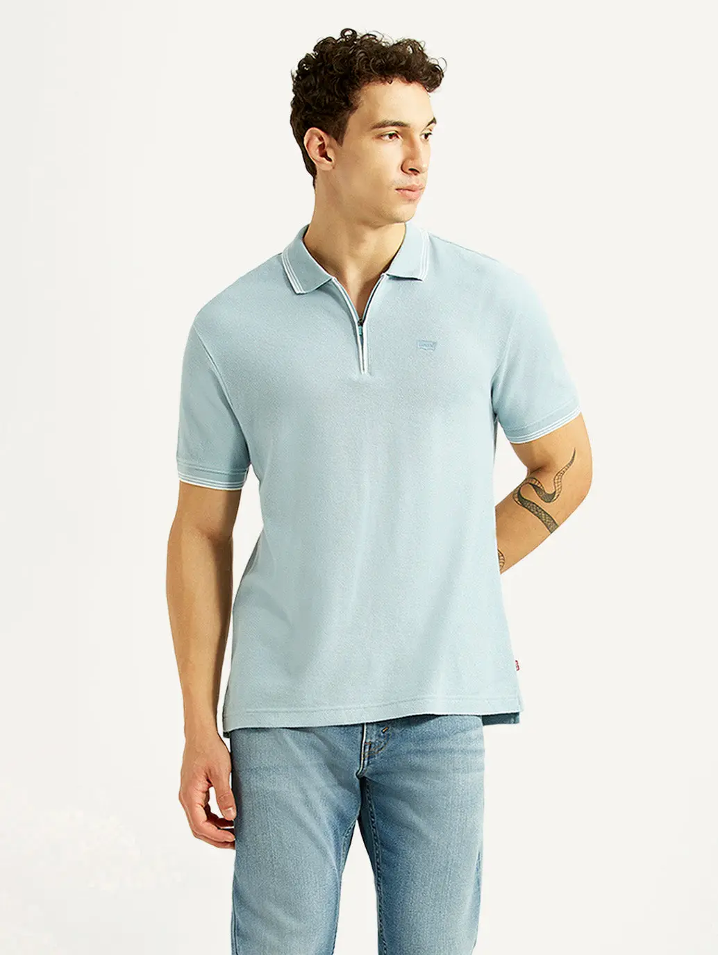 Men's Solid Light Blue Slim Fit Polo T-Shirt 1