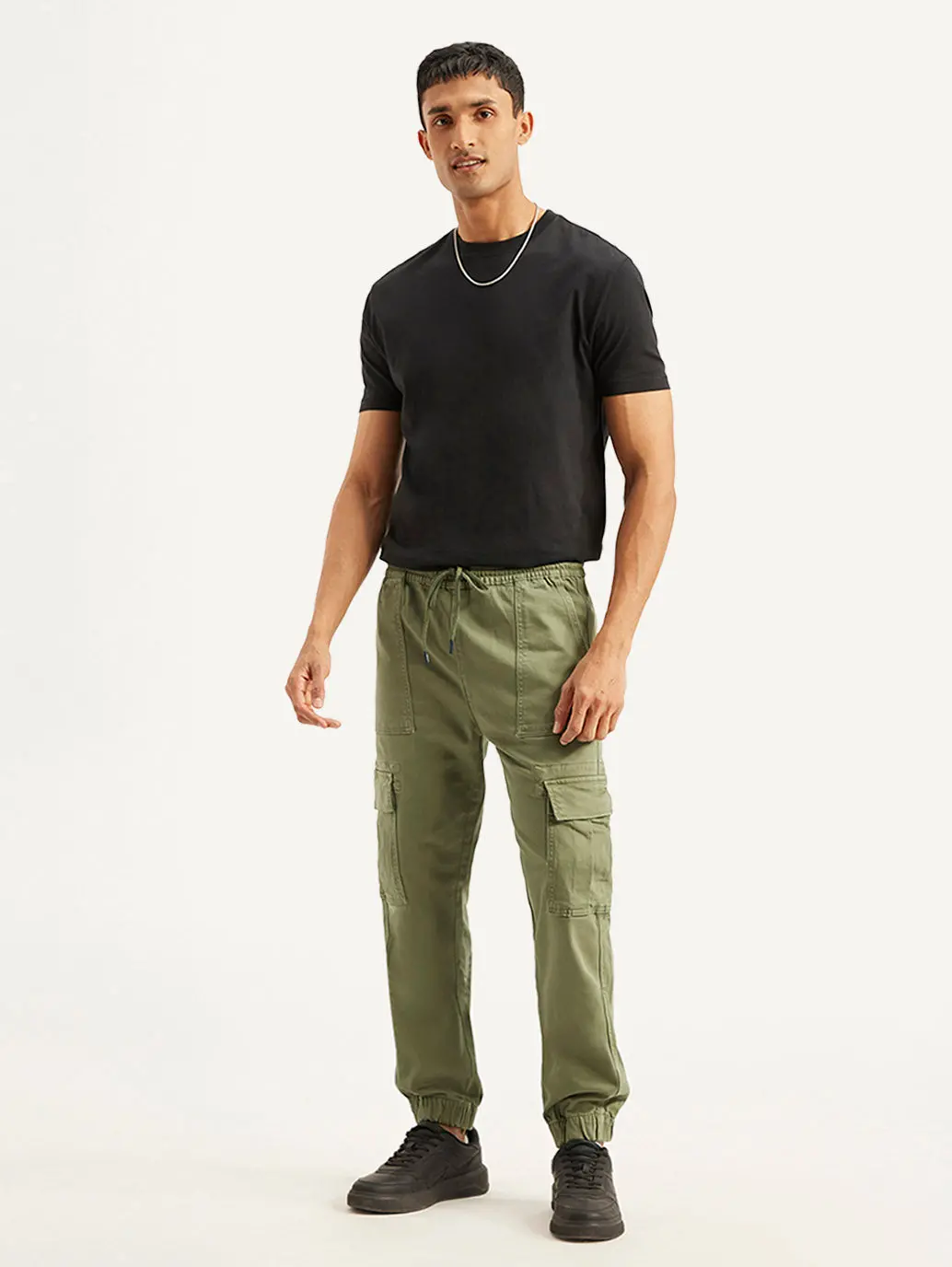 Men's Olive Loose Fit Cargo Trousers 1