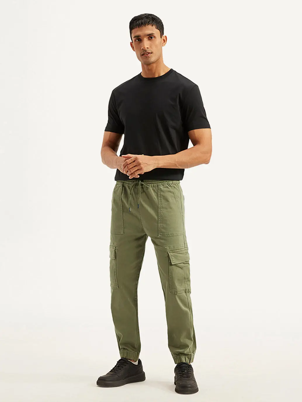 Men's Olive Loose Fit Cargo Trousers 2