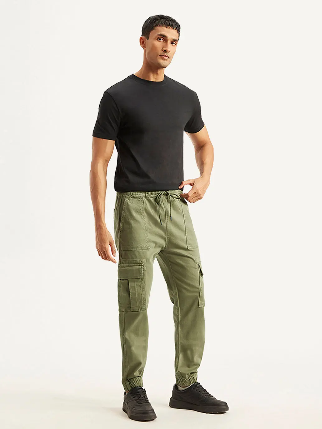 Men's Olive Loose Fit Cargo Trousers 5