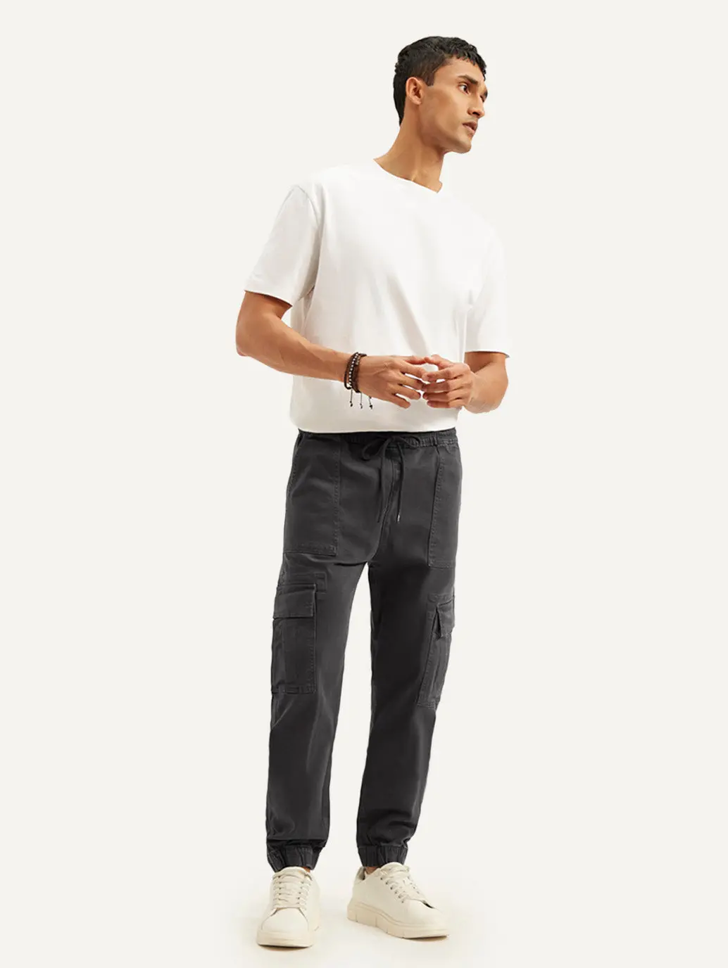 Men's Charcoal Grey Regular Fit Cargo Joggers 1