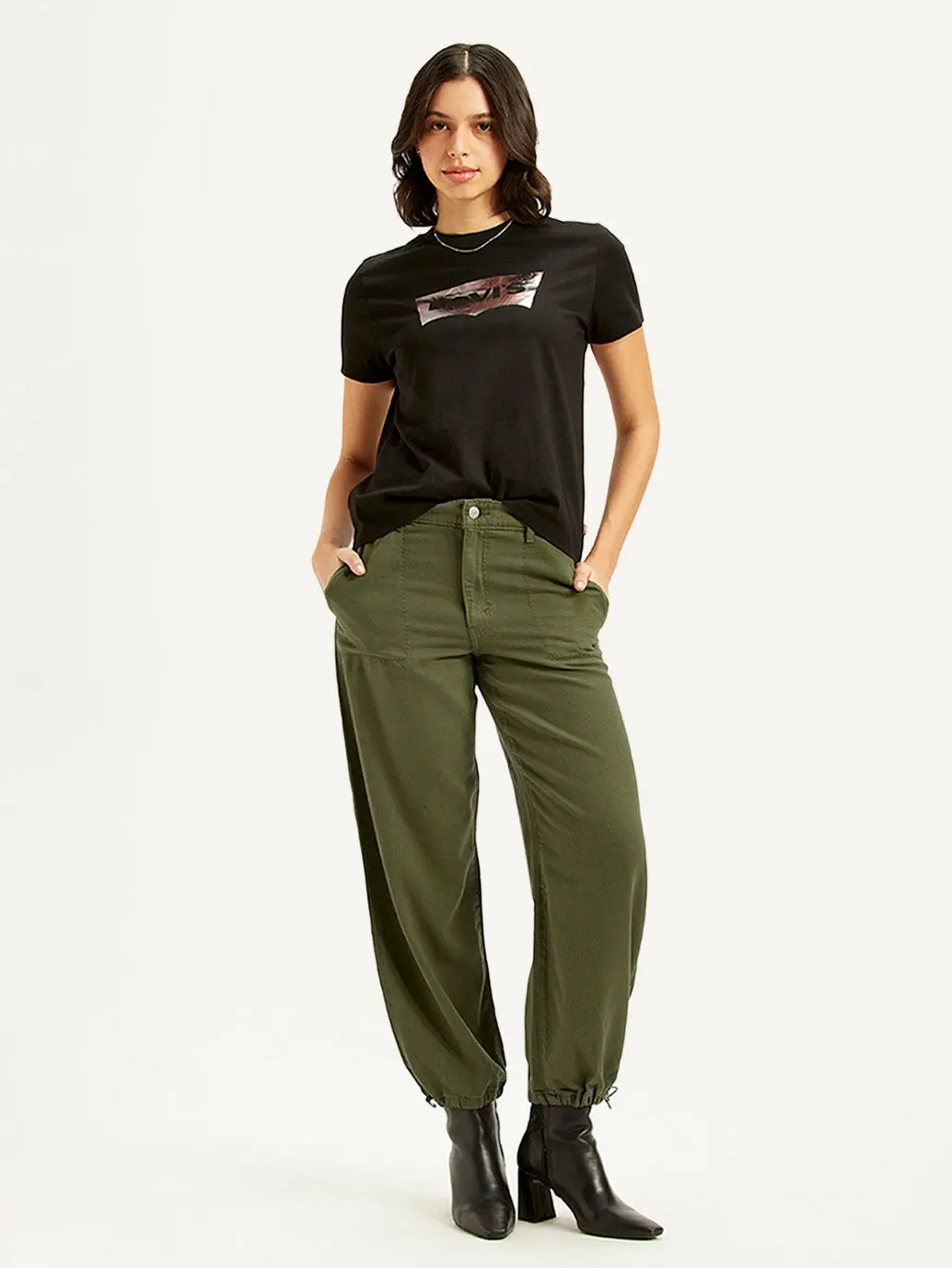 Women's Green Baggy Dad Fit Mid Rise Jeans 1