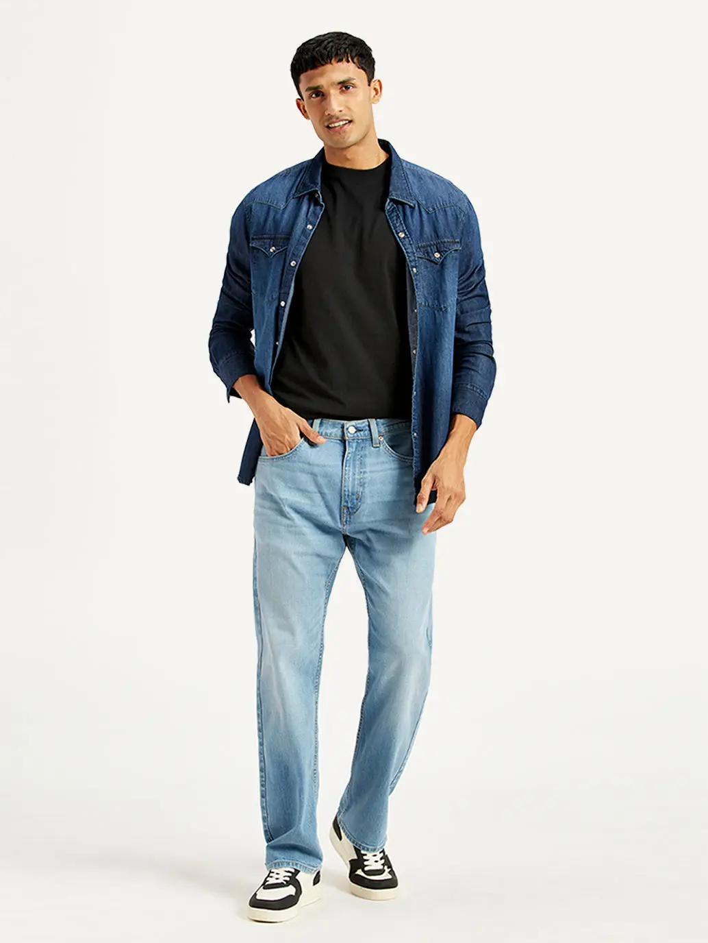 Men's 505 Light Blue Straight Fit Mid Rise Jeans 1