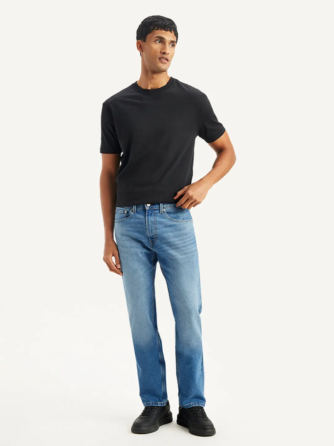 Men's 505 Blue Straight Fit Mid Rise Jeans 1