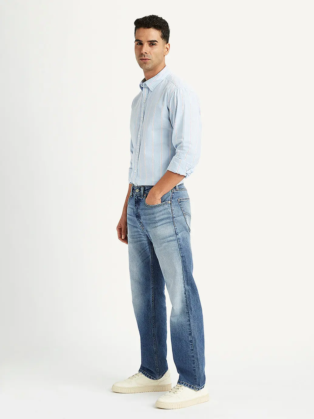 Men's 505 Blue Straight Fit Mid Rise Jeans 1