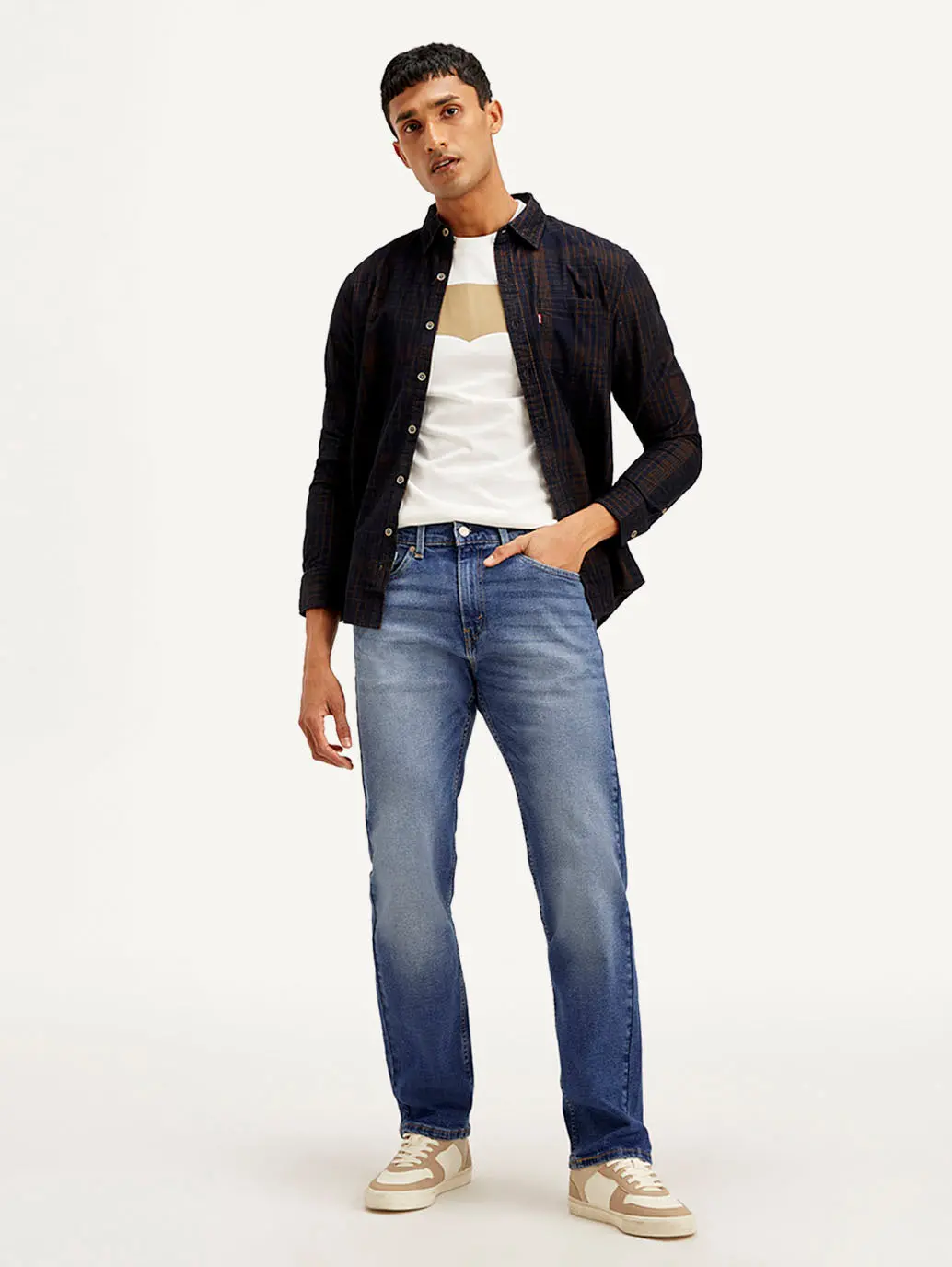 Men's 505 Blue Straight Fit Mid Rise Jeans 1
