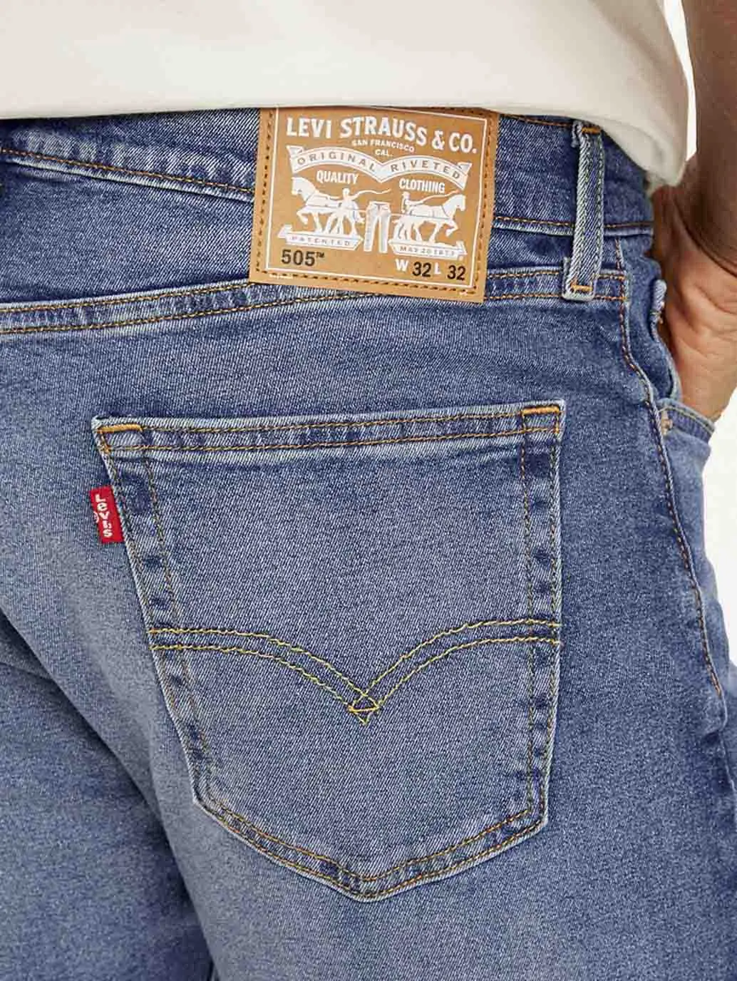 Men's 505 Blue Straight Fit Mid Rise Jeans 6