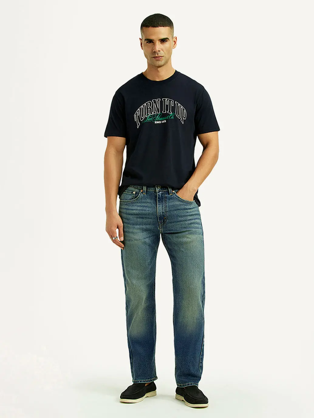 Men's Tinted 505 Blue Straight Fit Mid Rise Jeans 1
