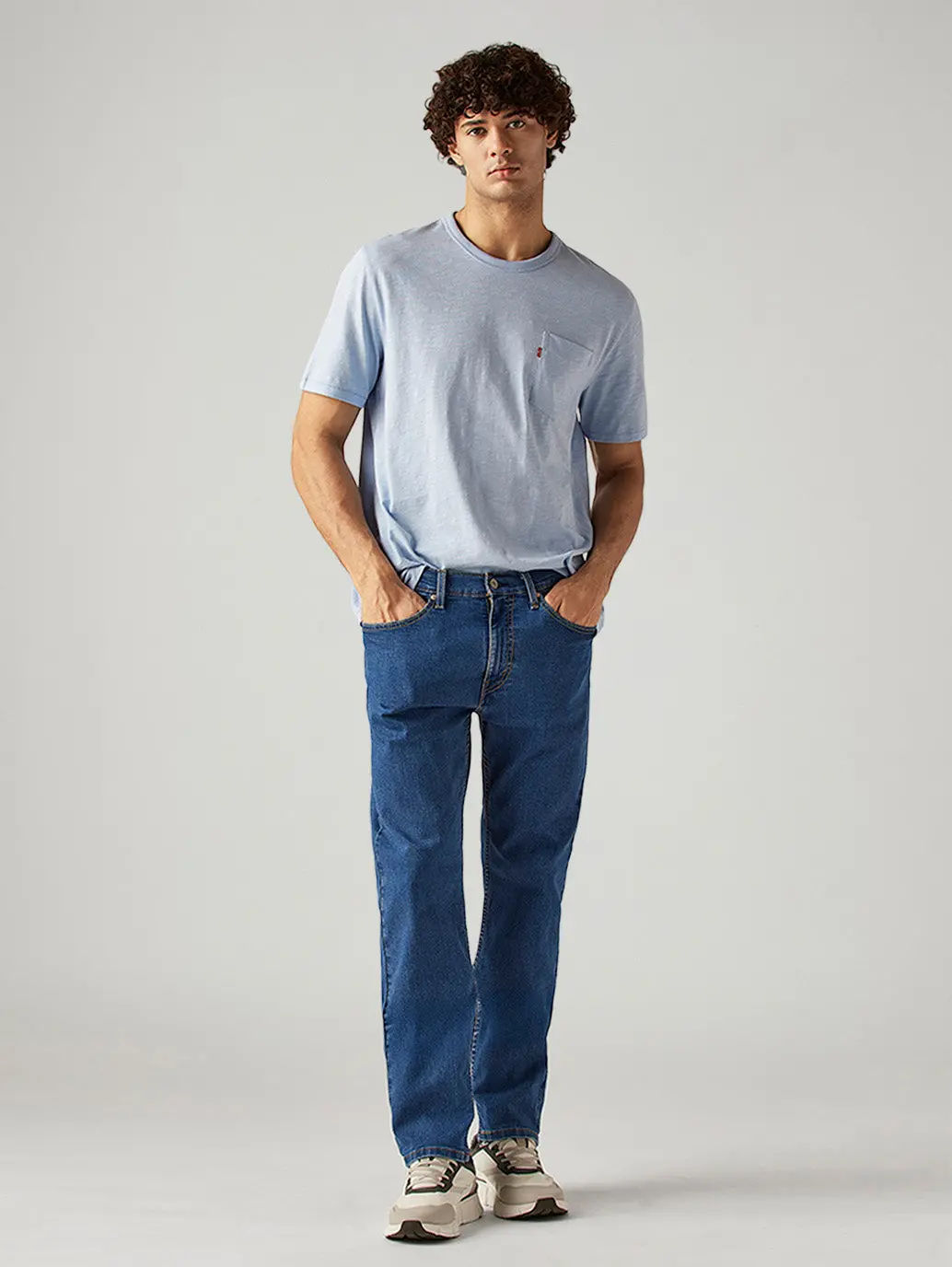 Men's 505 Blue Straight Fit Mid Rise Jeans 1