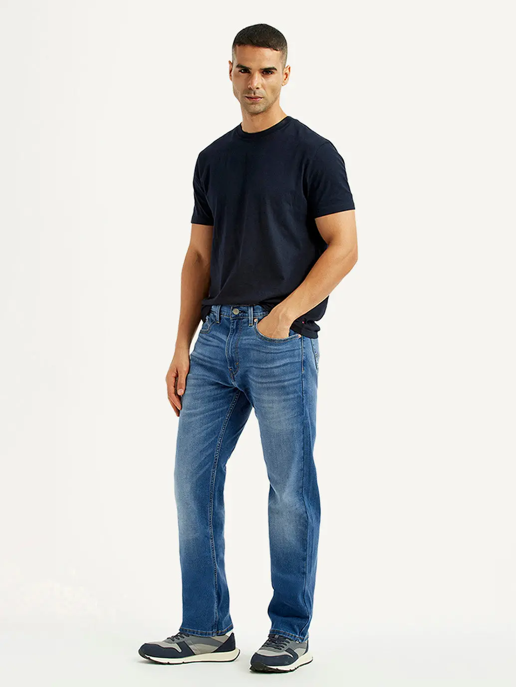 Men's 505 Blue Straight Fit Mid Rise Jeans 1