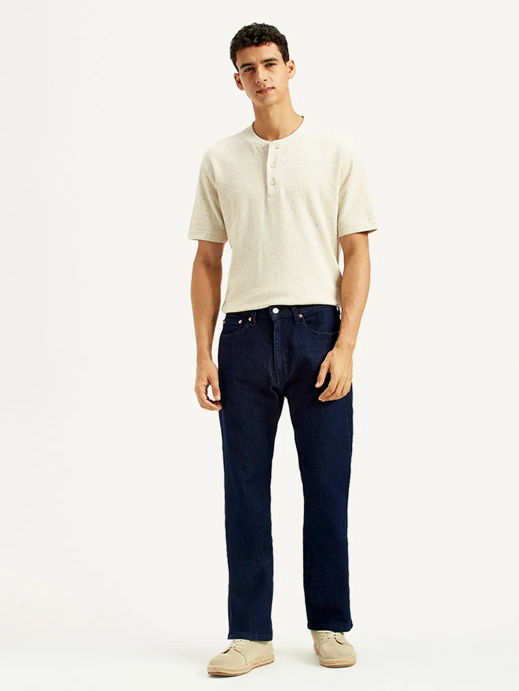 Men's 505 Navy Blue Straight Fit Mid Rise Jeans 7