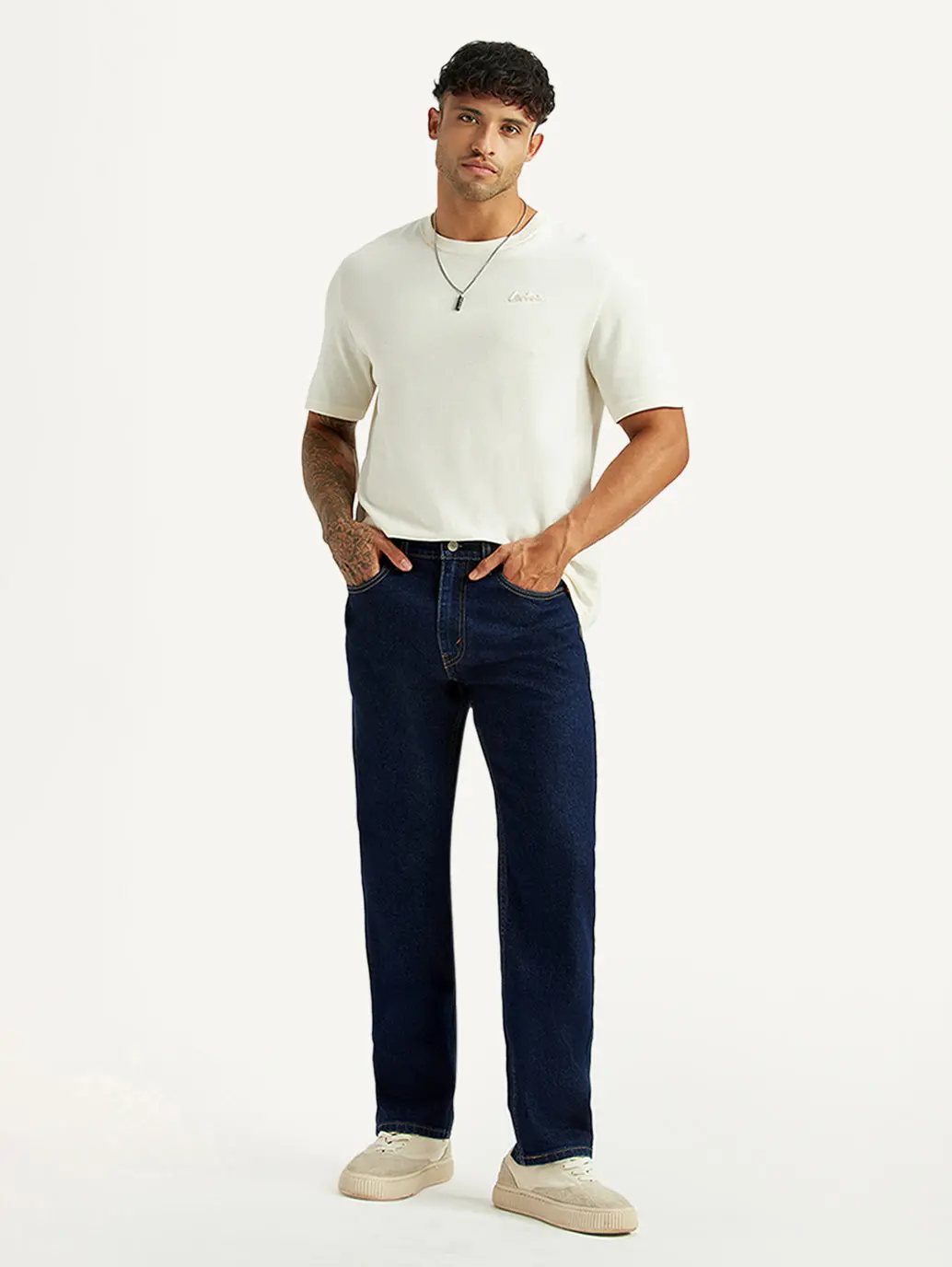 Men's 505 Dark Blue Straight Fit Mid Rise Jeans 1