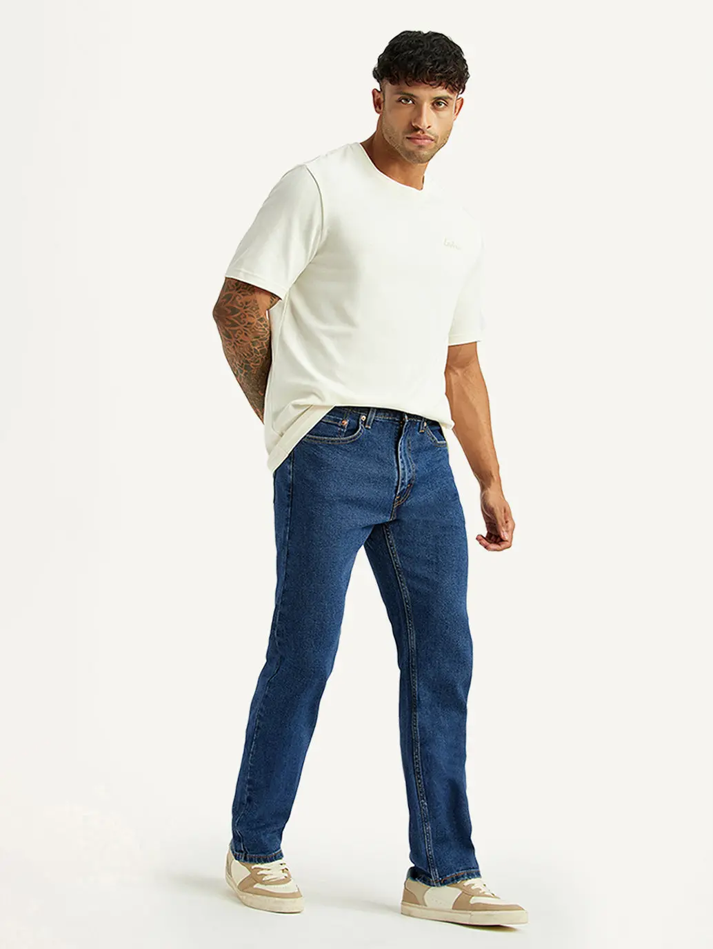 Men's 505 Blue Straight Fit Mid Rise Jeans 1