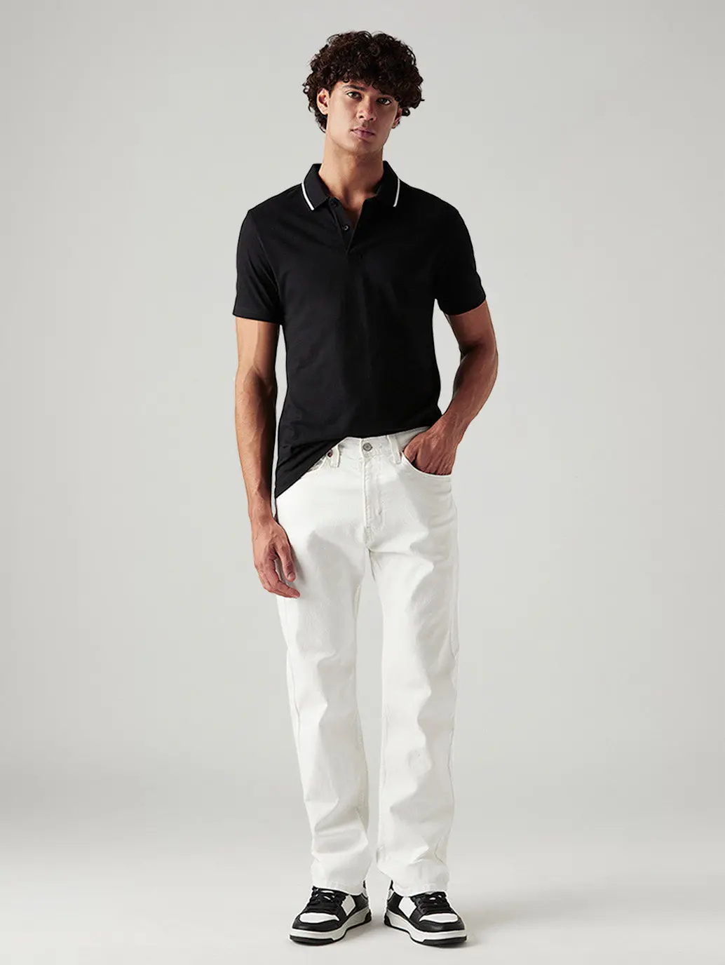 Men's 505 White Straight Fit Mid Rise Jeans 1