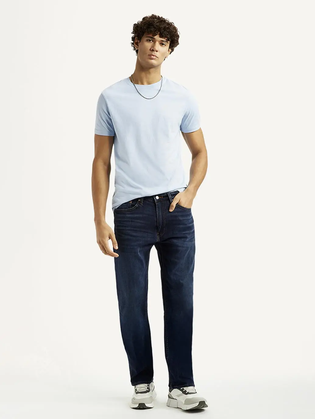 Men's 505 Dark Blue Straight Fit Mid Rise Jeans 1