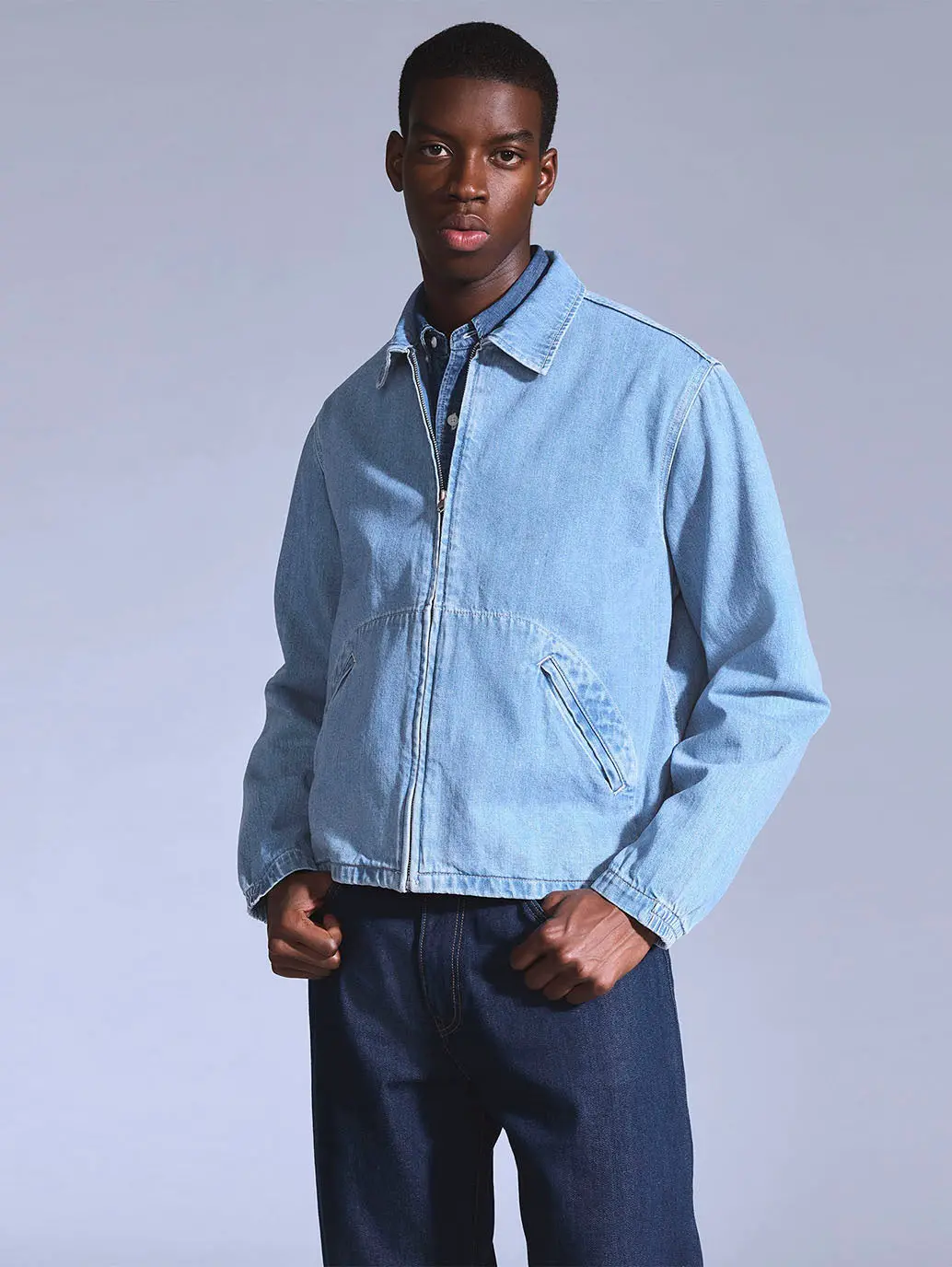 Men's Solid Light Blue Denim Jacket 1