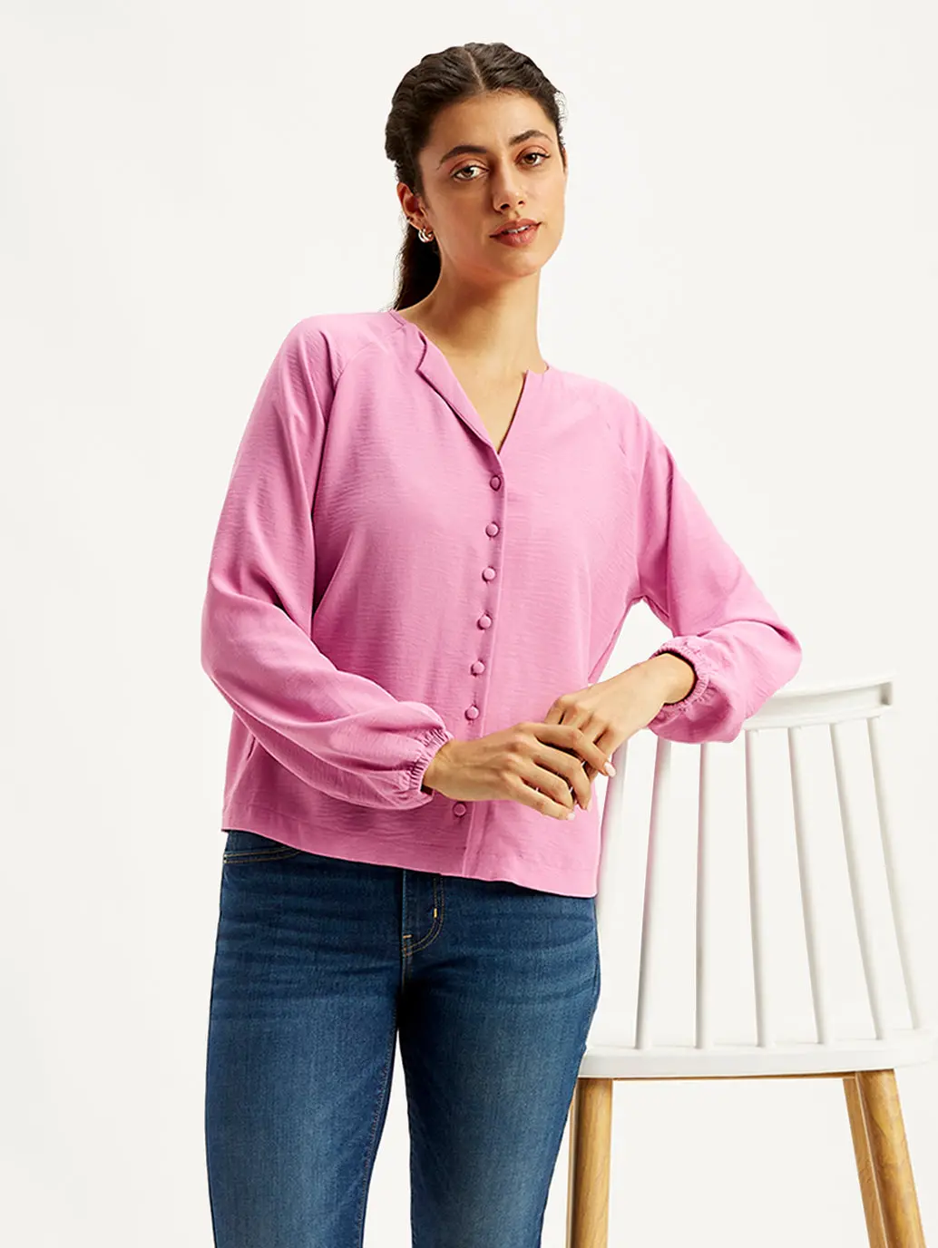 Women's Textured Pink Mock Neck Top 1