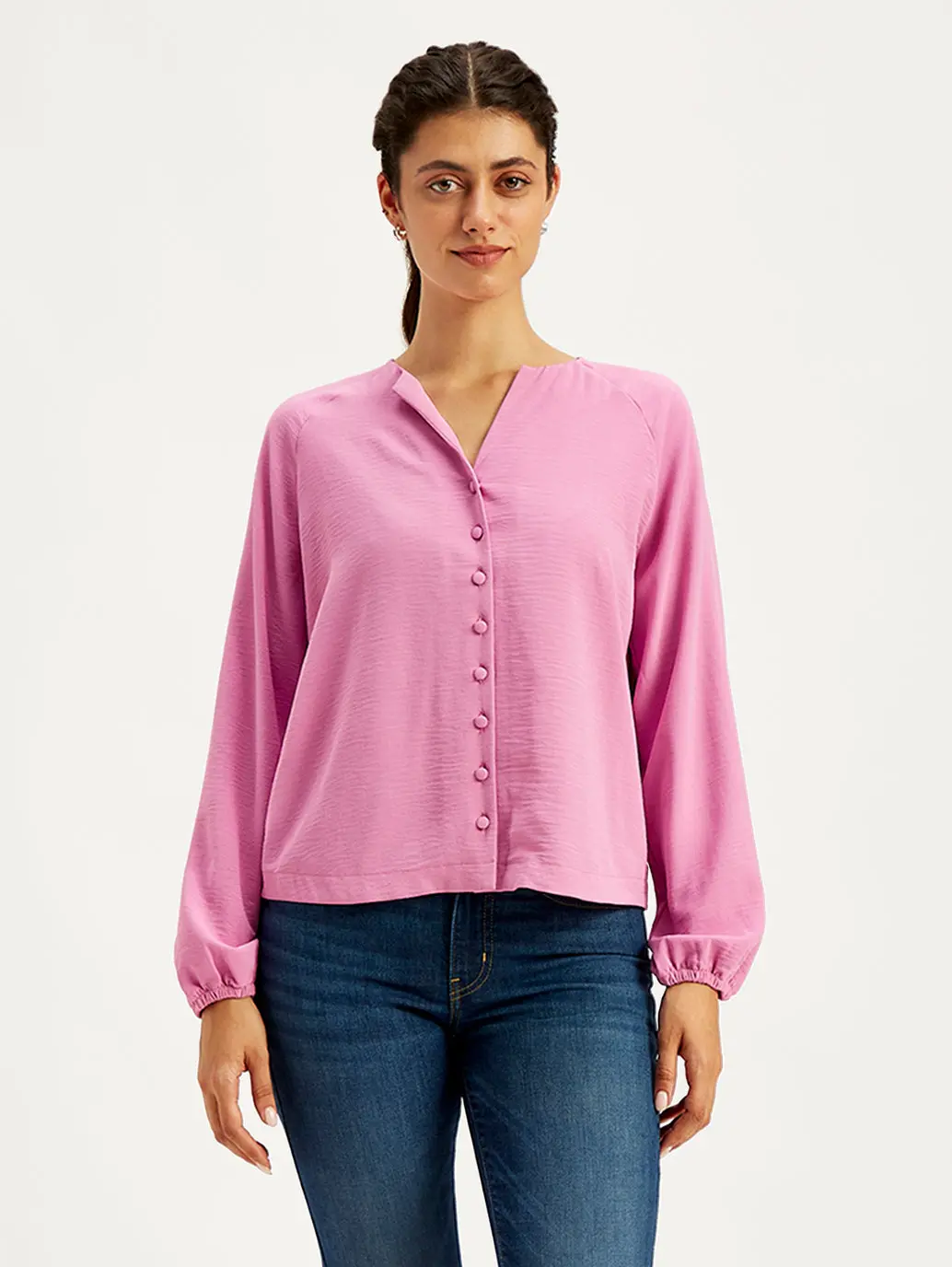 Women's Textured Pink Mock Neck Top 4