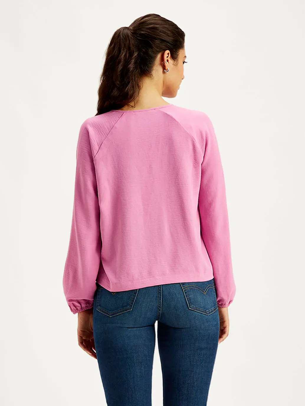 Women's Textured Pink Mock Neck Top 2