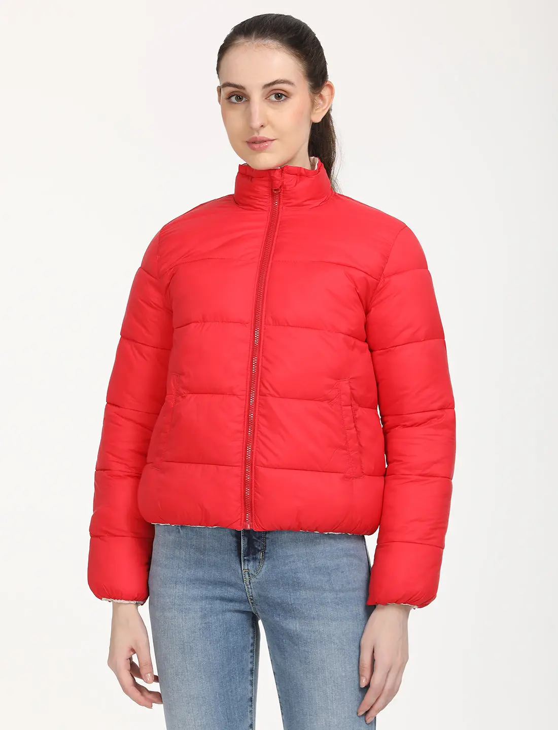 Women's Quilted High Neck Reversible Puffer Jacket 1