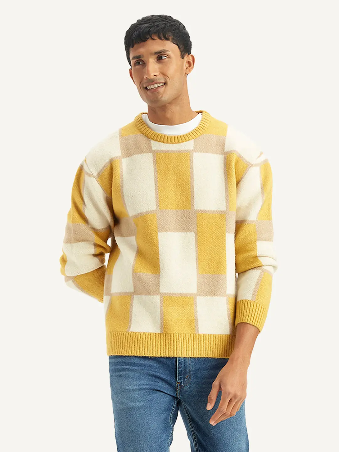 Men's Geometric Yellow Crew Neck Sweater 1