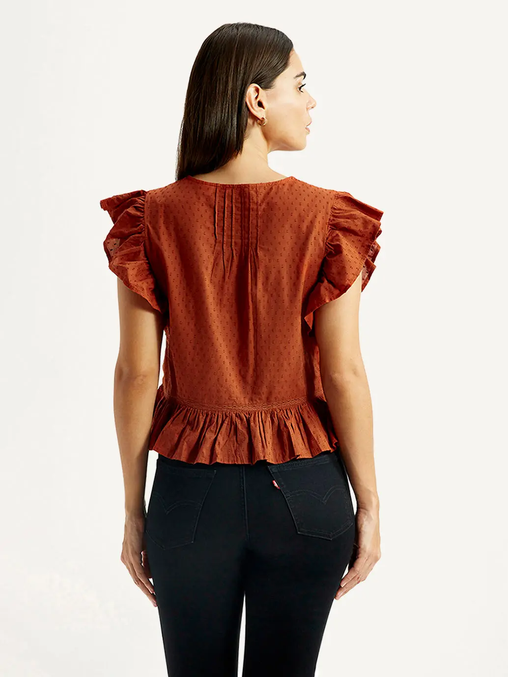 Women's Self Design Rust V-Neck Top 3