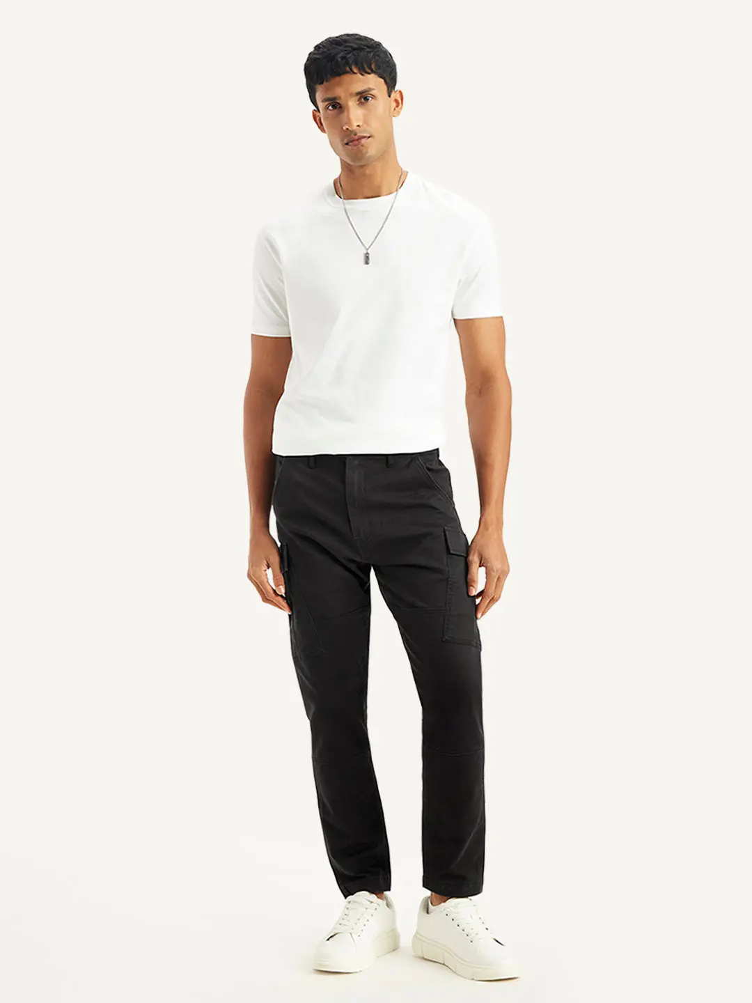 Men's Black Tapered Cargo Trousers 1