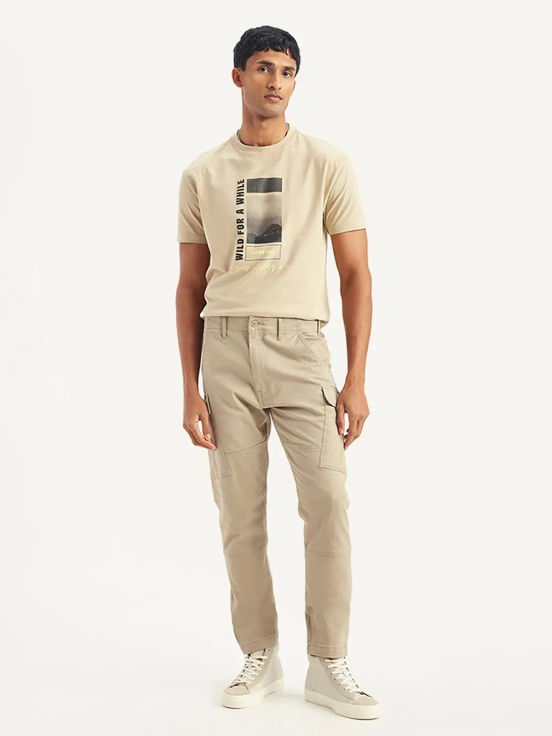 Men's Beige Slim Tapered Fit Cargo Trousers 1