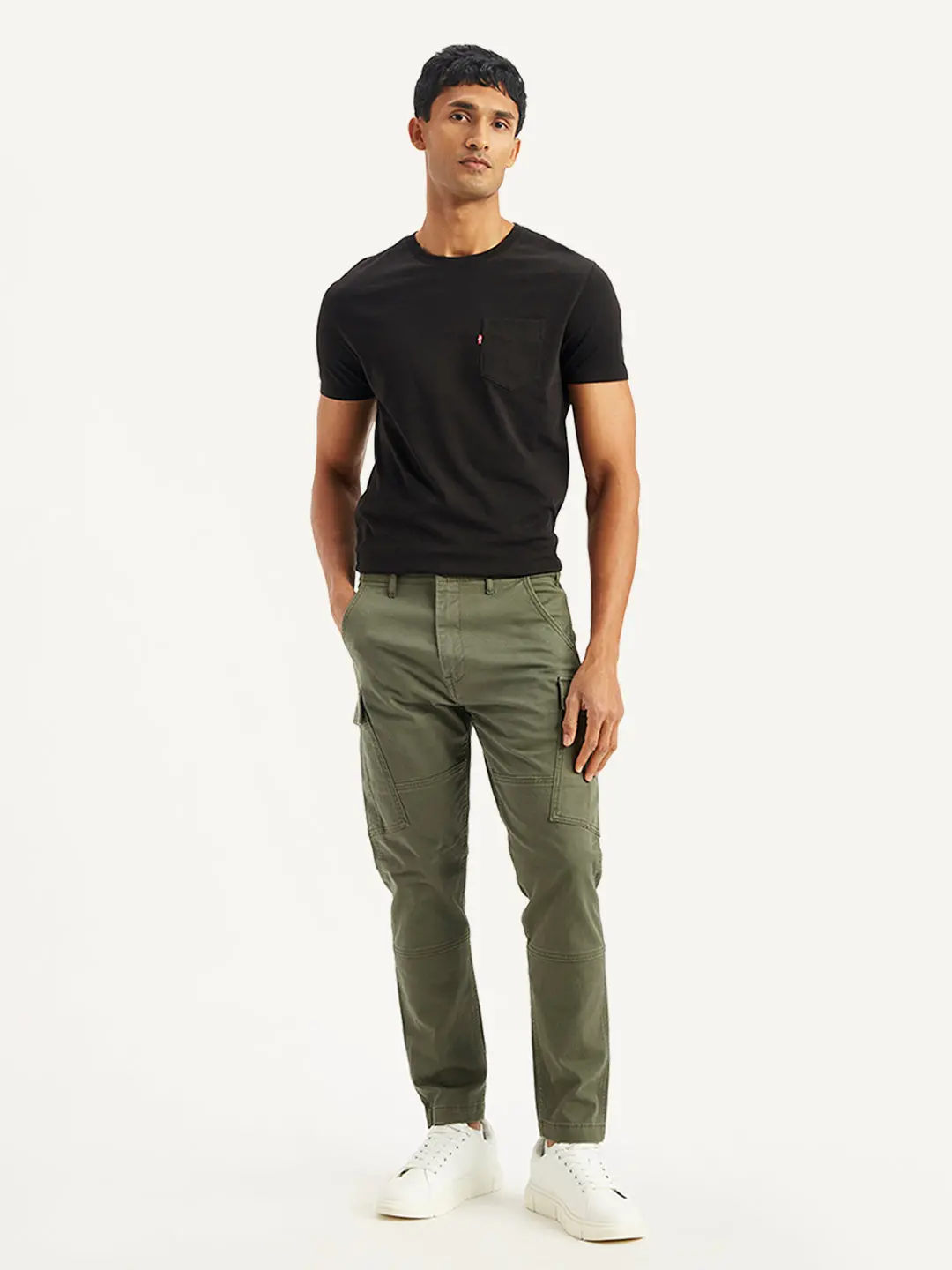 Men's Olive Tapered Cargo Trousers 1