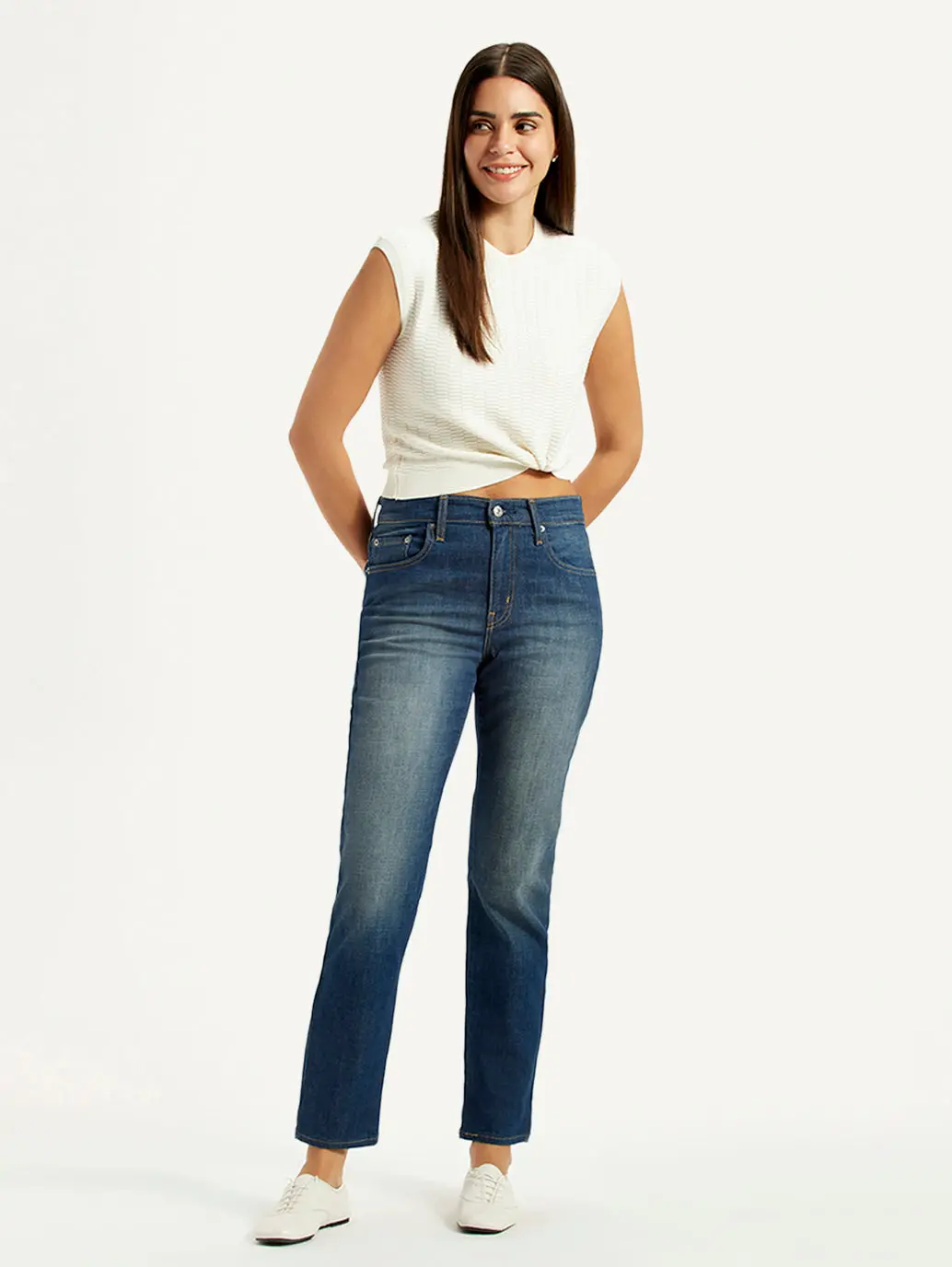 Women's 724 Blue Slim Straight Fit High Rise Jeans 1