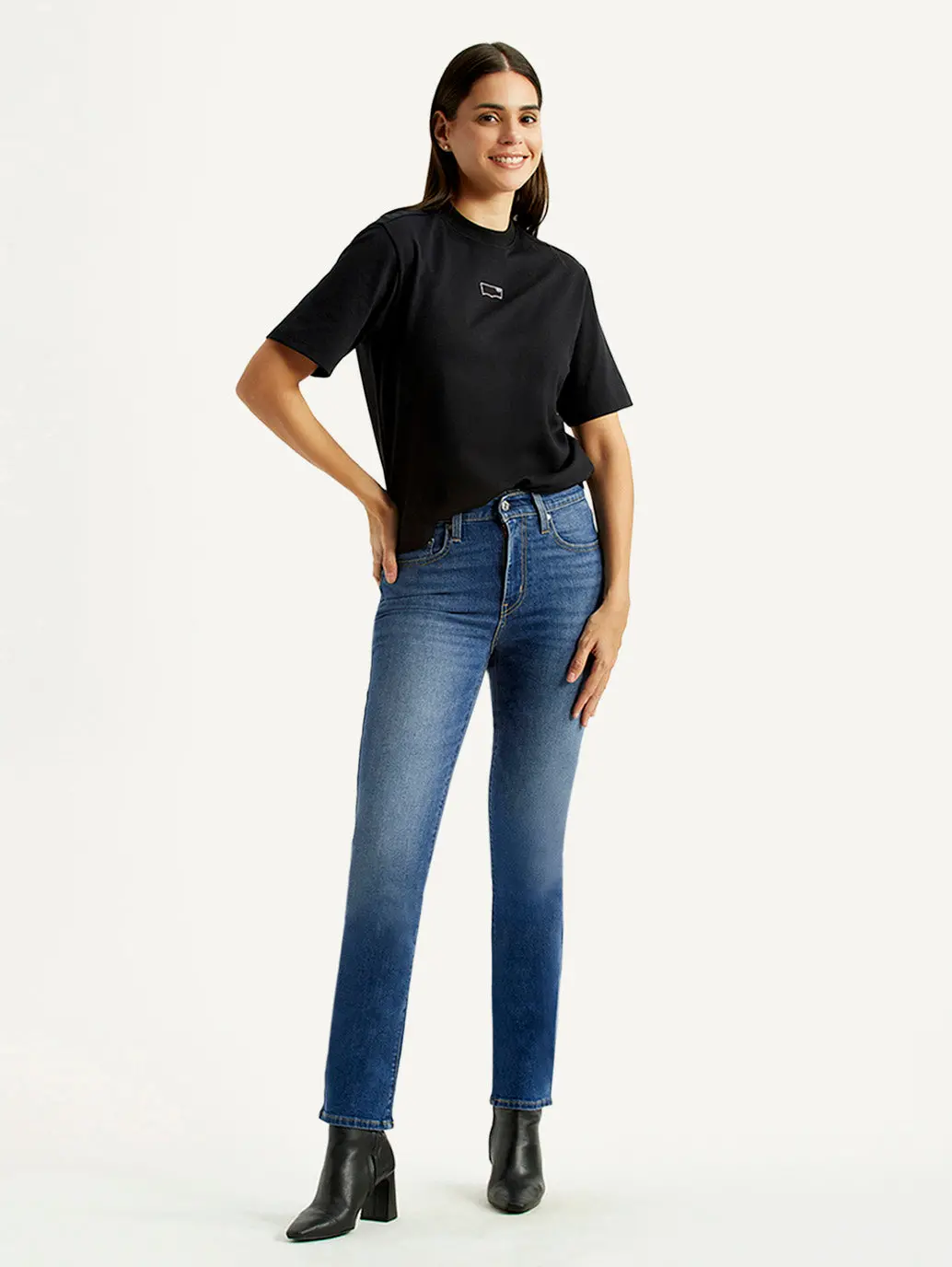 Women's 724 Med Indigo Slim Straight Fit High Rise Jeans 1