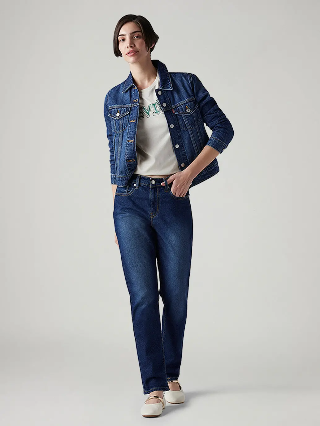 Women's 724 Dark Indigo Slim Straight Fit High Rise Tinted Jeans 1