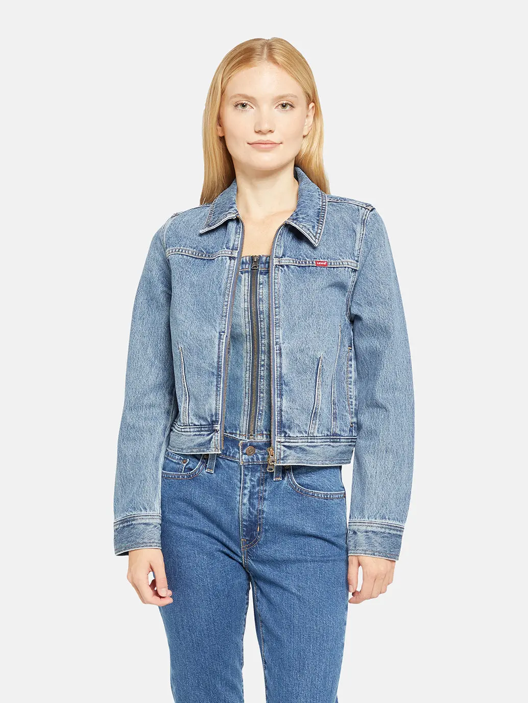 Women's Xs Dart Denim Trucker Jacket 1