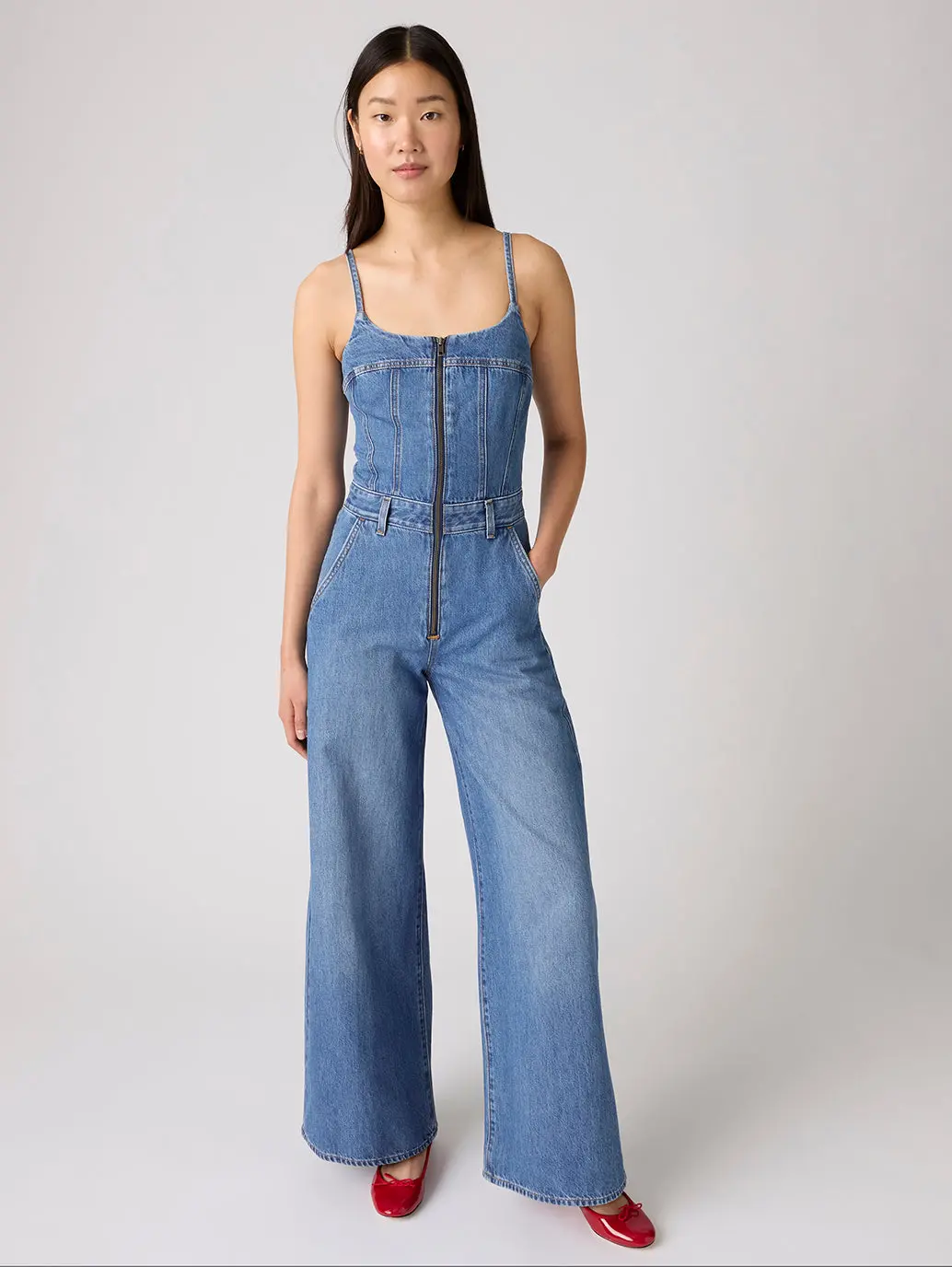 Women's Slim Fit Bustier Denim Jumpsuit 1