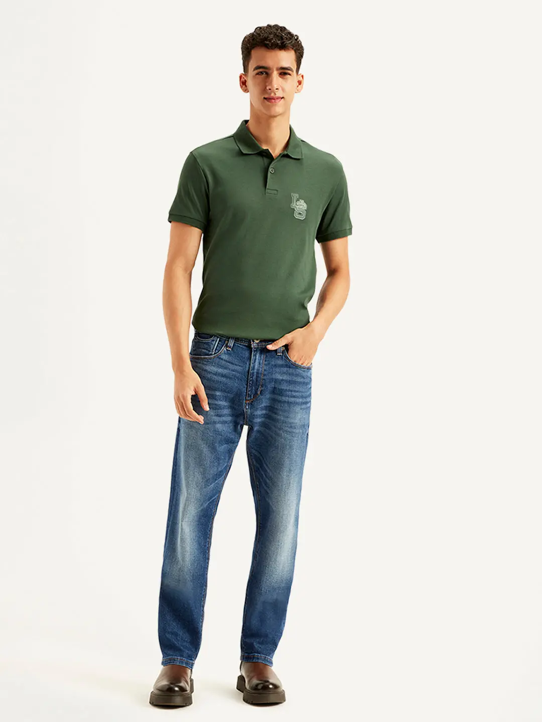 Men's 505 Blue Straight Fit Mid Rise Jeans 1