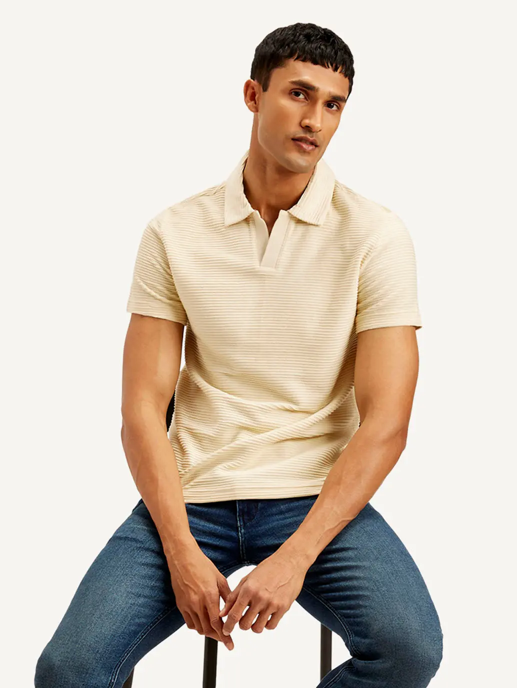 Men's Textured Slim Fit Polo Corduroy T-Shirt 1