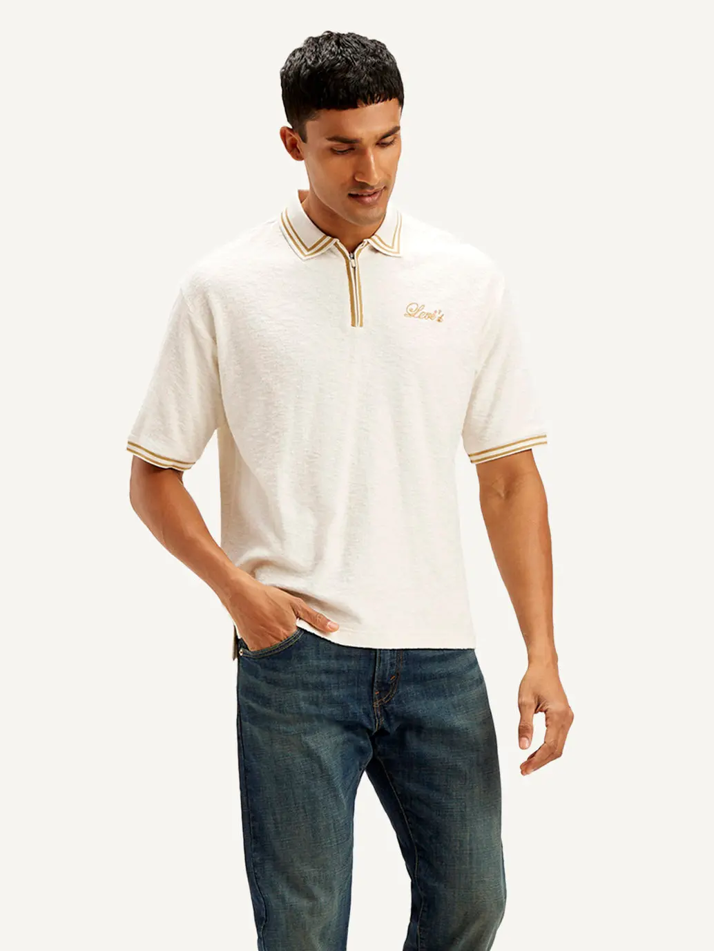 Men's Knitted Off-White Polo T-Shirt 1