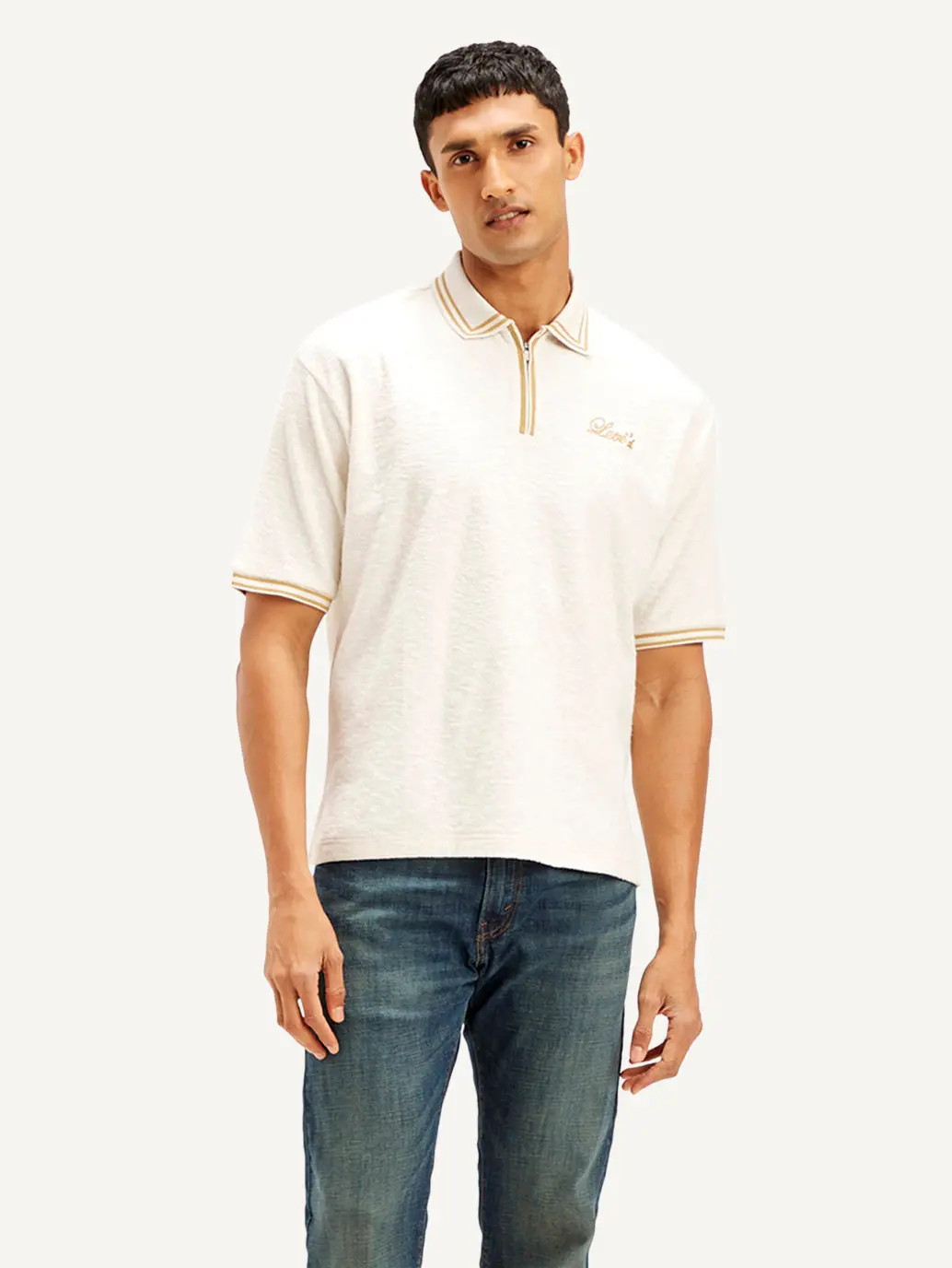 Men's Knitted Off-White Polo T-Shirt 2