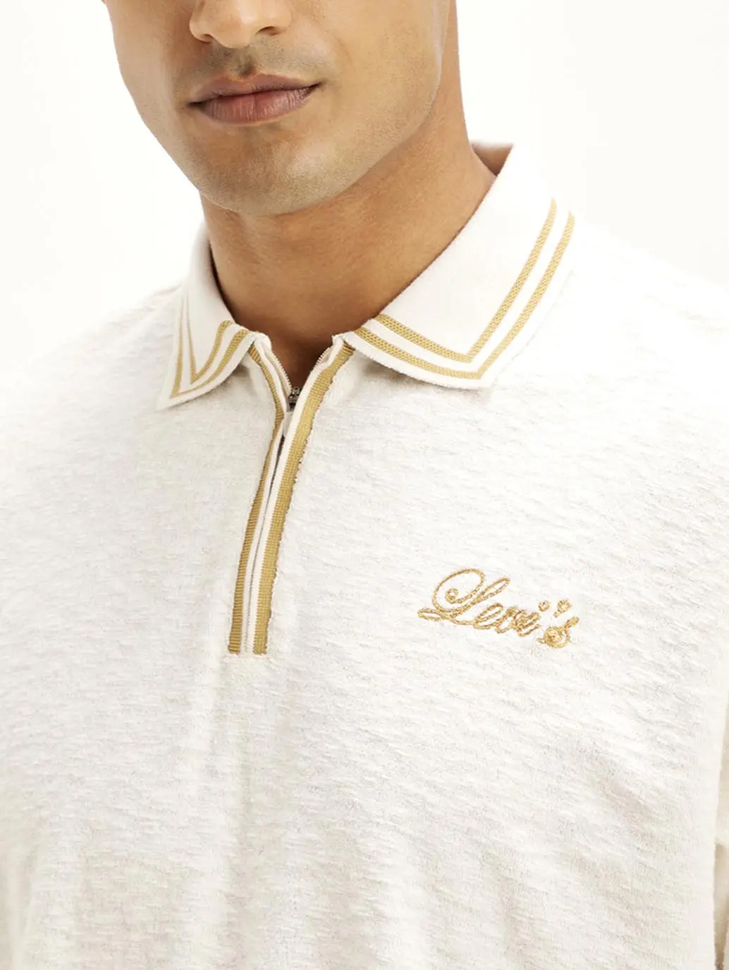 Men's Knitted Off-White Polo T-Shirt 4