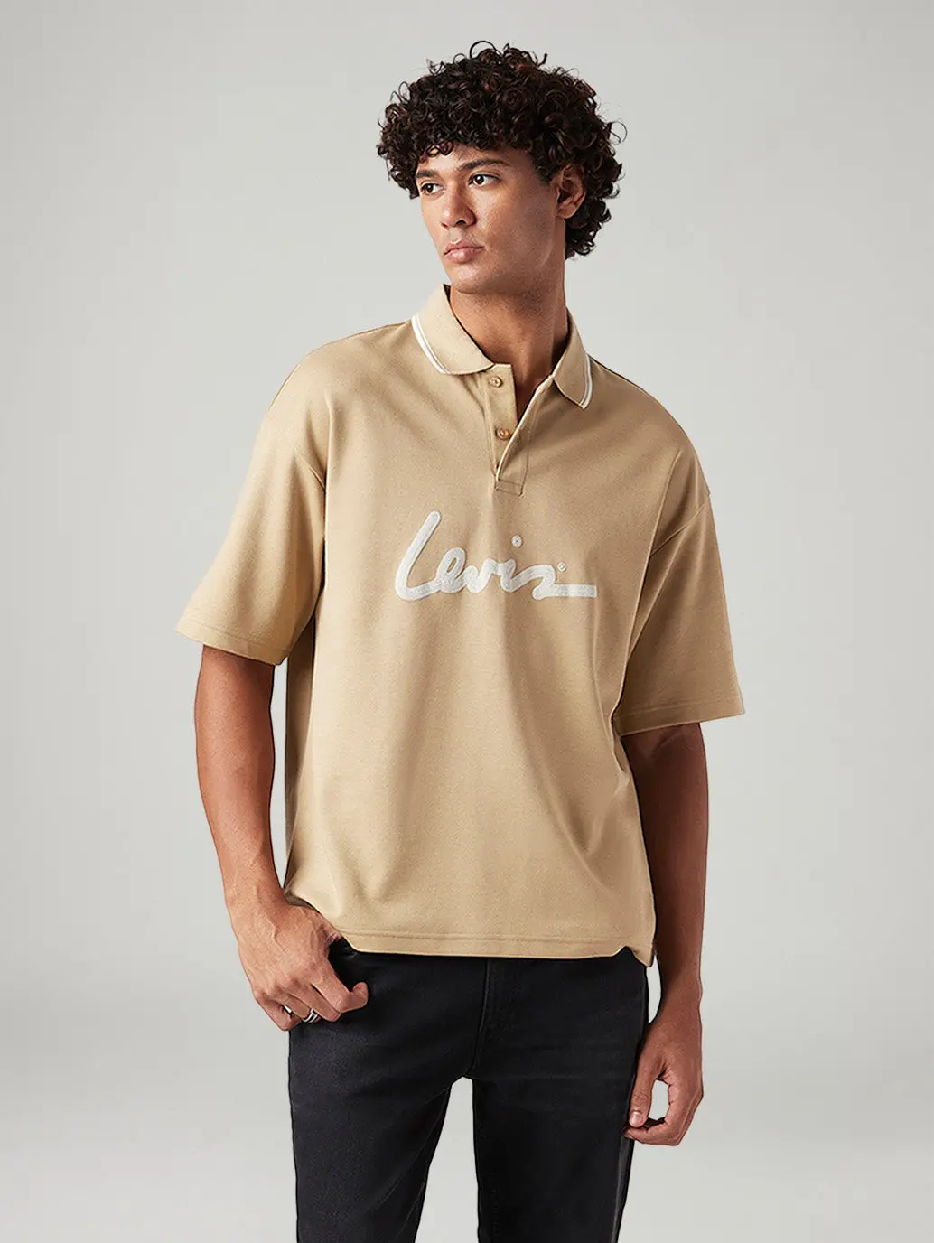 Men's Brand Logo Loose Fit Polo T-Shirt 1