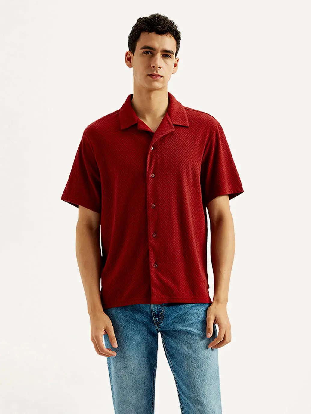 Men's Textured Slim Fit Resort Collar Knit Shirt 2