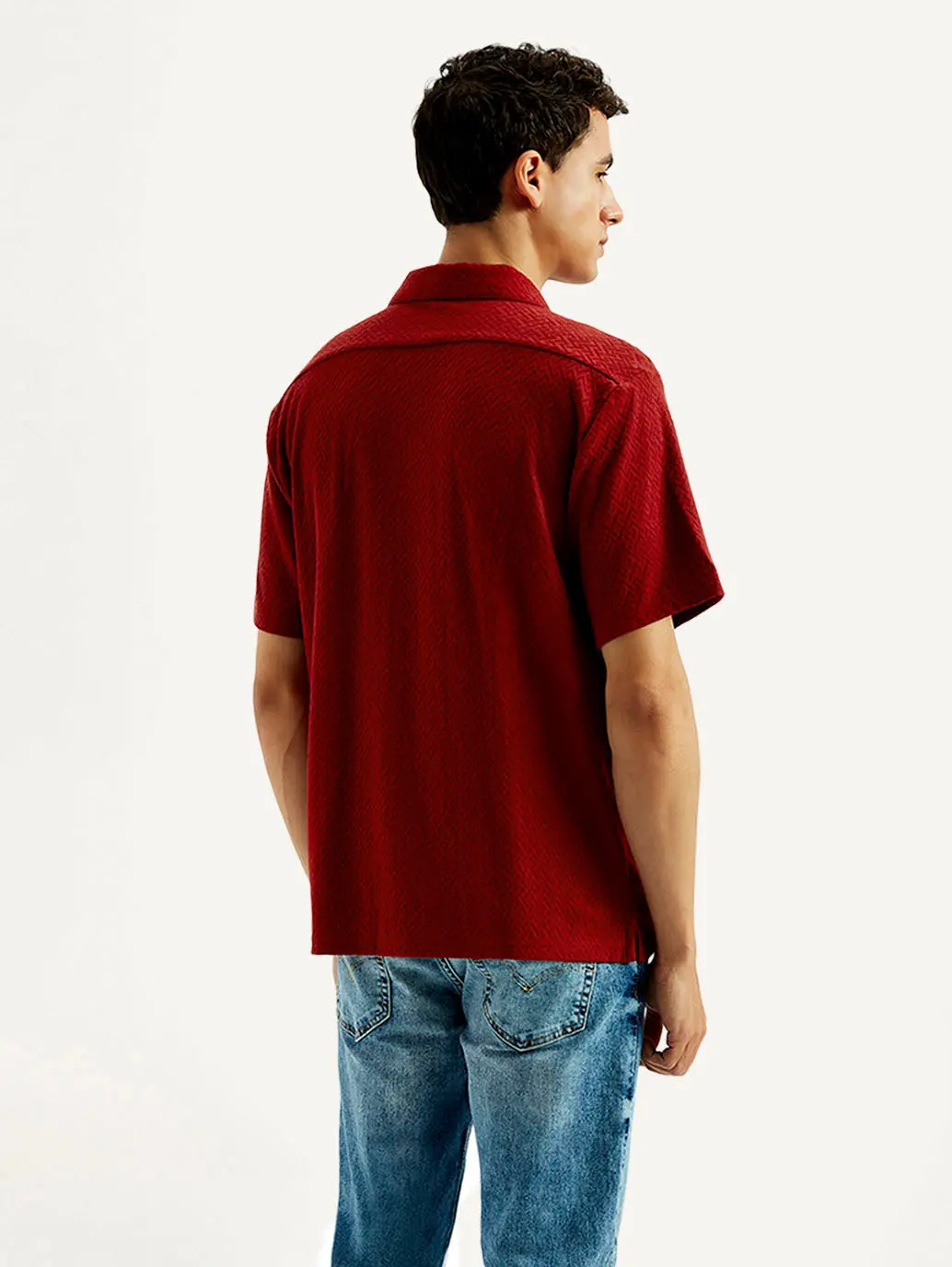 Men's Textured Slim Fit Resort Collar Knit Shirt 3